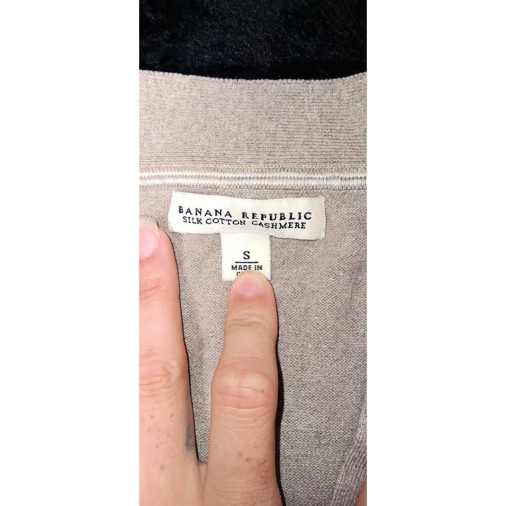 Banana Republic Silk Cotton Cashmere Blend Vneck Sweater S Taupe Brown Preppy - Picture 2 of 13